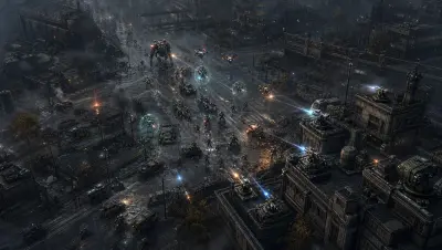 A combined hostile wave advancing up a boulevard.
