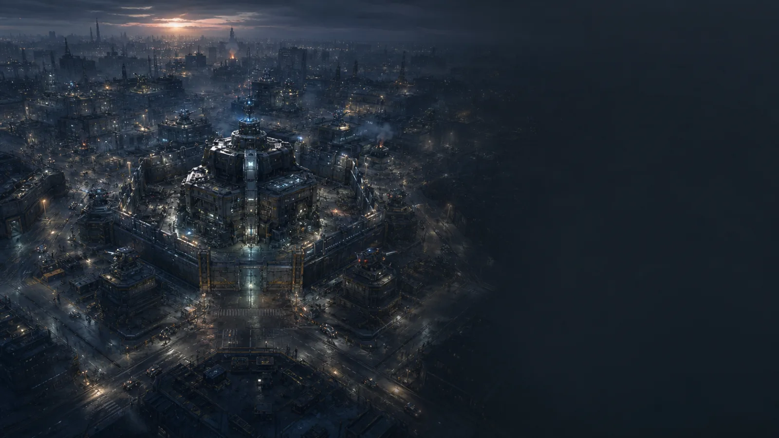 Close atmospheric view of the Firewall Core glowing steadily above the protected inner district.