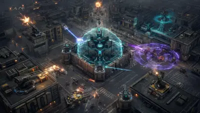 The Firewall Core surrounded by concentric defense rings during the final siege at night.
